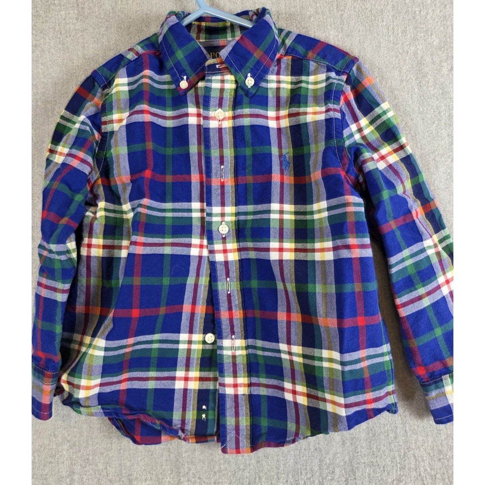 Polo Ralph Lauren Boys 4T Oxford Shirt Button Up Blue Plaid Pony Logo Preppy Y2K